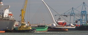 Samuel Beckett bridge arriving in Dublin Port